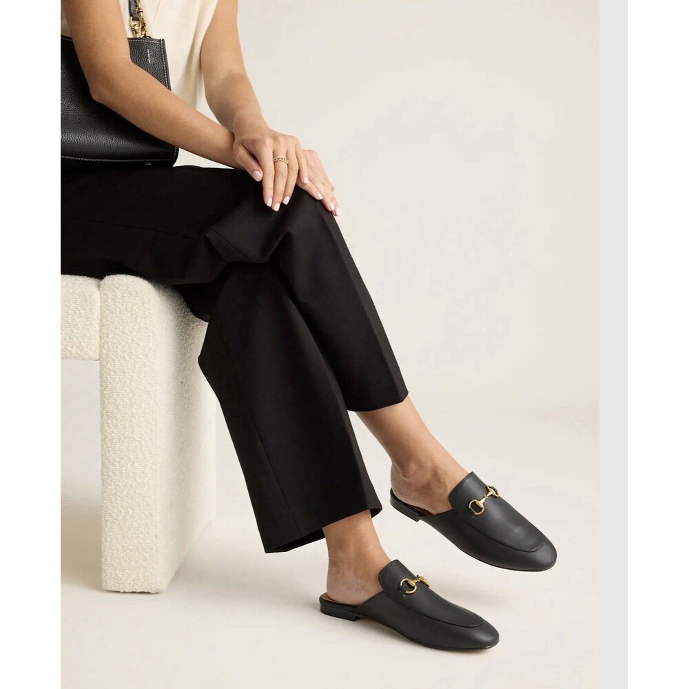 Quince Women Italian Leather Horsebit Loafer Mule Black Shoes 9 - Picture 2 of 7